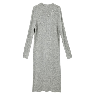 气质简约刺绣针织连衣裙长裙