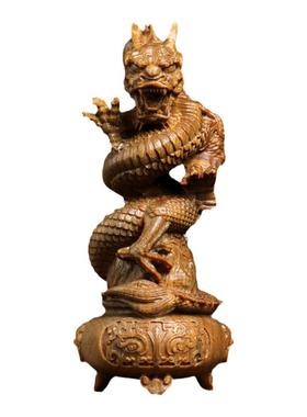 天然绿檀木雕龙祥龙盘龙鼎龙年木雕摆件生肖龙吉祥物设计感摆件