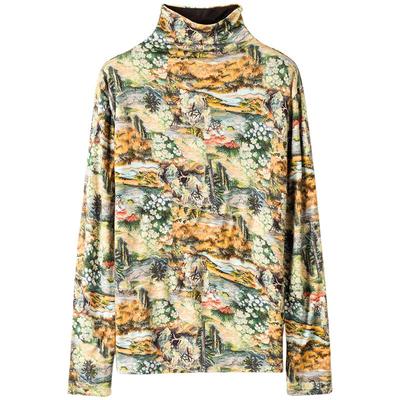 印花纯羊毛毛衣洋气风半高领显瘦