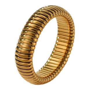 金色弹力宽蛇骨戒指女欧美小众复古轻奢个性高级感金属圆环食指环