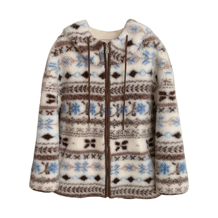 费尔岛/100真羊羔毛皮毛一体慵懒风冬季连帽中长款皮草毛毛外套女