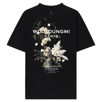 新品WOOYOUNGMI26秋冬男士潮流时尚休闲背后花卉印花T恤