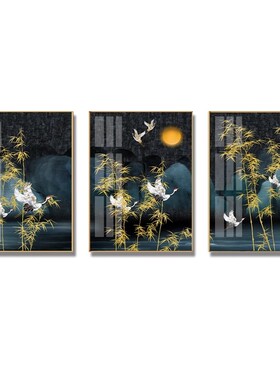客厅装饰画轻奢抽象艺术叶子沙发背景墙简约三联壁画卧室晶瓷挂画