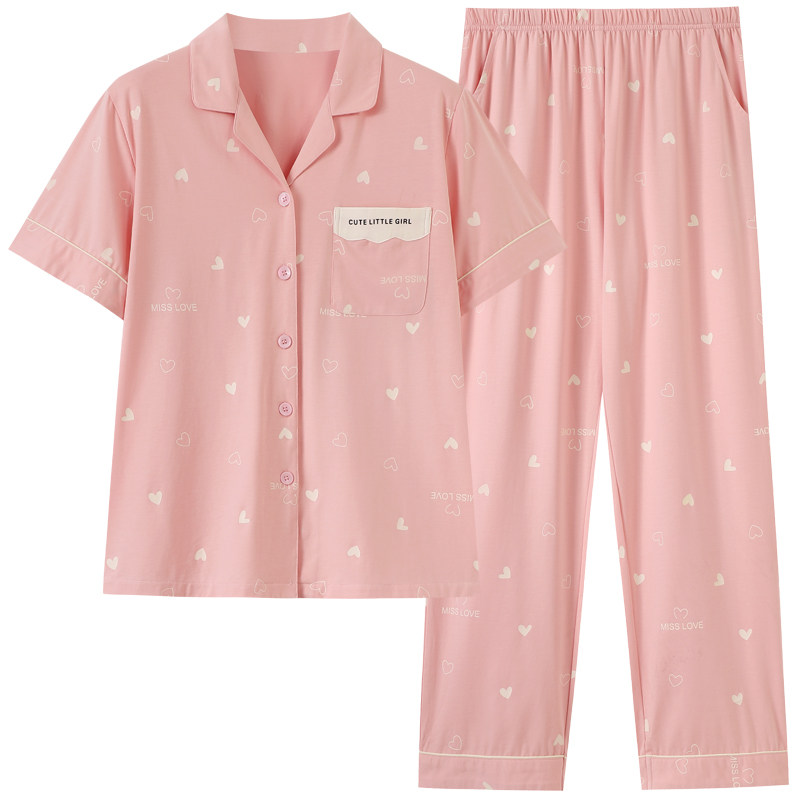 睡衣女短袖长裤纯棉夏季家居服