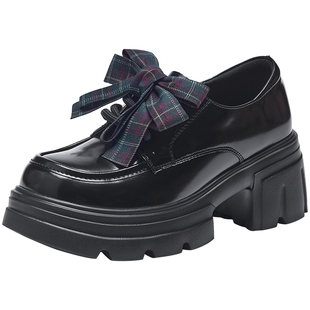 热风黑色小皮鞋女款2026年春季新款增高厚底乐福鞋学院风通勤女鞋