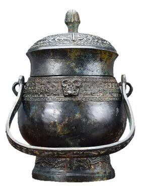 仿古青铜器兽纹提梁卣盛酒器纯铜商务礼品家居影视道具博古架收藏