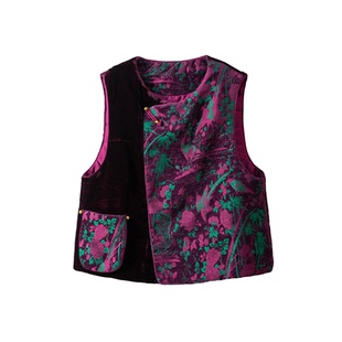 SILVIYE重工拼色丝绒新中式夹棉马甲坎肩外穿加厚国风盘扣马夹冬