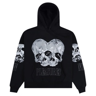 PLEASURES  创意双头骷髅印花设计连帽卫衣男女同款晕染加绒帽衫