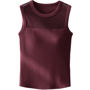 保暖背心内衣发热双面绒拼网纱性感女冬带胸垫罩杯一体外穿打底衫