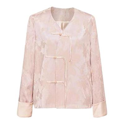 新中式国风粉红色提花v领外套女