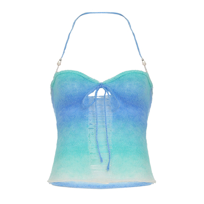 WEEKEEP 多巴胺破烂感毛织挂脖串珠吊带女修身显瘦绑带卷边背心