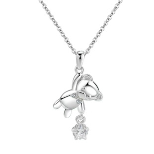 纯银小熊摘星项链女百搭锁骨链轻奢小众设计吊坠闺蜜女友生日礼物