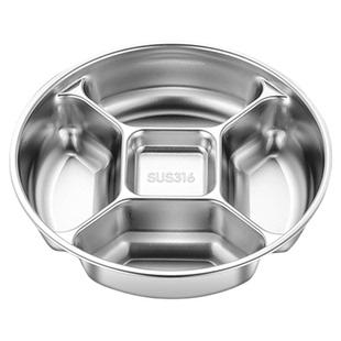 医用级316不锈钢配菜盘家用分格餐分格盘可加热食品级餐盘备菜盘