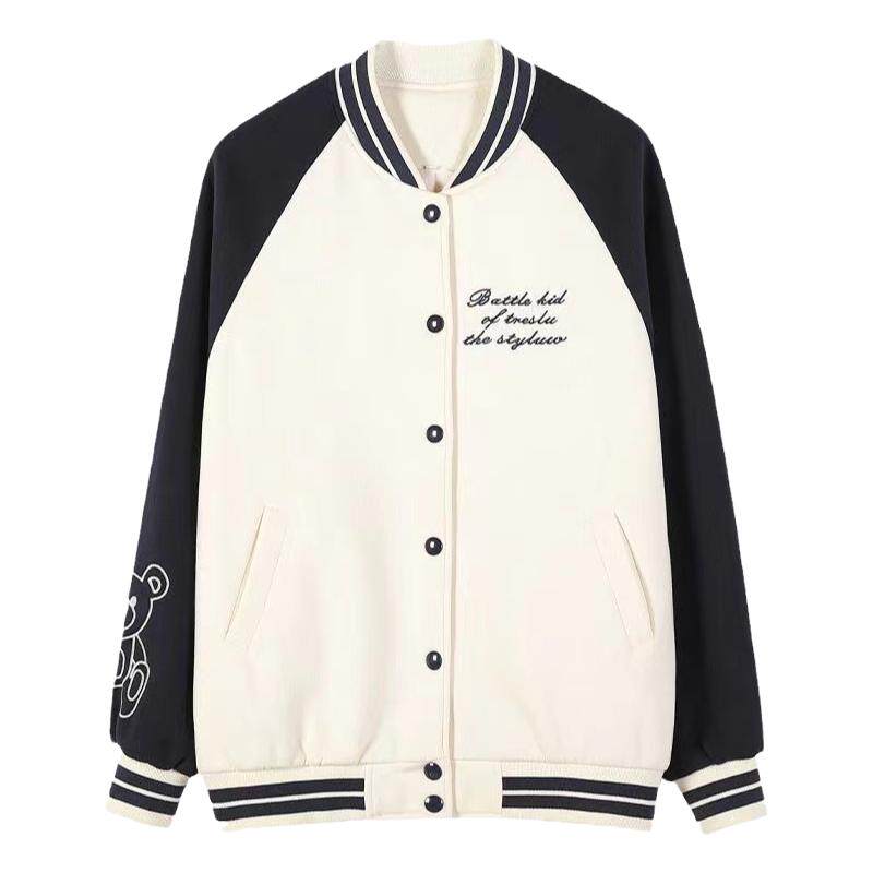 小清新夹棉棒球服少女春秋装外套初中高中学生减龄字母刺绣上衣服