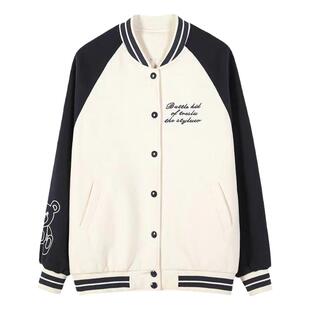 小清新夹棉棒球服少女春秋装外套初中高中学生减龄字母刺绣上衣服