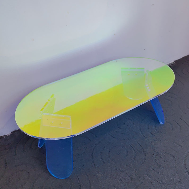 定制高端亚克力茶几网红炫彩桌子跨境拆卸椭圆小跨境热卖透亮新款