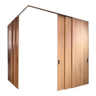 三联动推拉门木门吊轨门书房隐形门阳台客厅L型推拉门移门隔断门