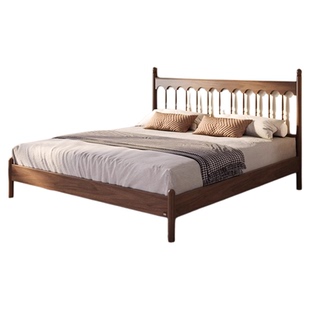 顾家家居实木胡桃木中古风简约双人主卧床猫抓皮软包1米8实木大床
