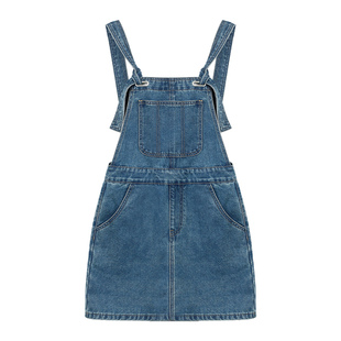 pusumede【现货6折】蓝色减龄牛仔背带裙女连衣裙韩系a字包臀短裙