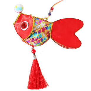 复古锦鲤非遗网纱手工手提发光迷你小金鱼红色灯宫灯笼成品中秋节