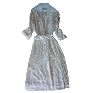 真丝绸刺绣花宽松长款女式系带睡袍桑蚕丝睡衣家居服浴袍三件套装