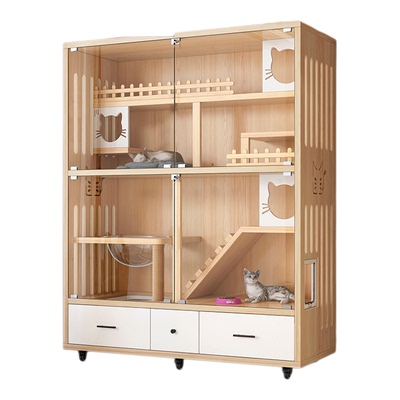 家用室内实木猫别墅全景多层猫舍