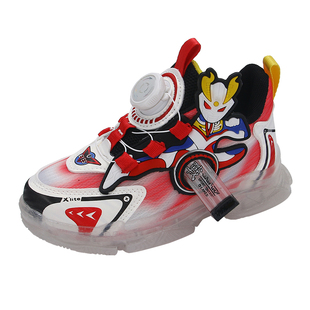 赛罗鞋子儿童发光鞋充电男孩子灯光鞋中童鞋旋转扣网面亮灯鞋男童