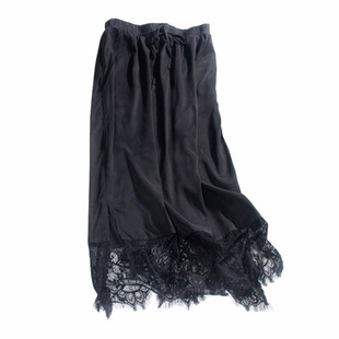 自留显瘦 女人味~蕾丝拼接铜氨丝半身裙 松紧腰直筒分叉长裙夏