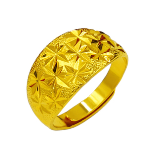 新款沙金戒指男女光面满天星买一送一镀金仿真越南合金假黄金首饰