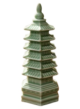 景德镇陶瓷绿宝塔复古客厅摆件