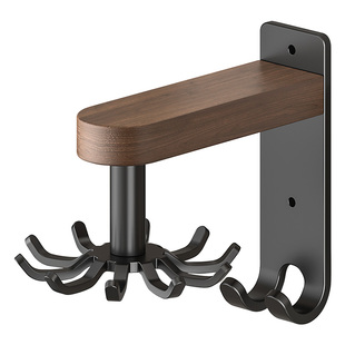 胡桃木厨房旋转挂钩免打孔中古风锅铲勺子铲子挂架厨具收纳置物架