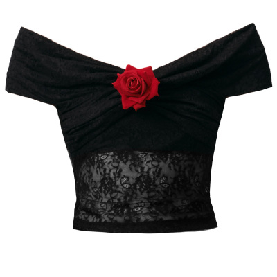 【SNH48同款】易碎商店·弗洛伊德玫瑰黑色蕾丝一字肩短上衣短裙