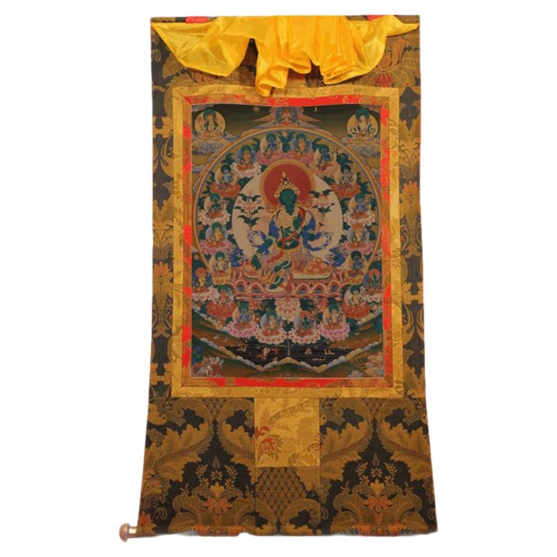 二十一度母精品唐卡画西藏挂画普瑞德手工精裱布印金线唐卡佛像