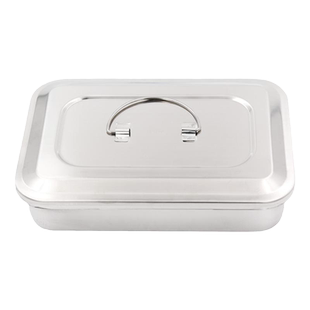 医用304加厚不锈钢弯盘换药盘防碘伏带盖消毒盒酒精缸镊子筒腰盘