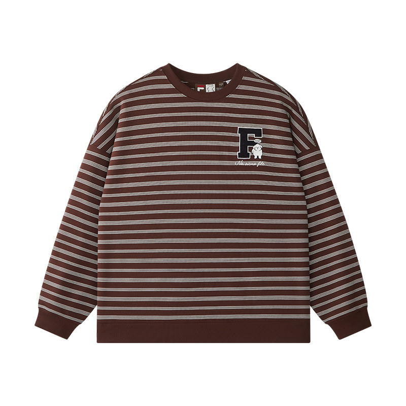 FILA FUSION｜潦草小狗联名套头卫衣26冬季新款女条纹宽松上衣男