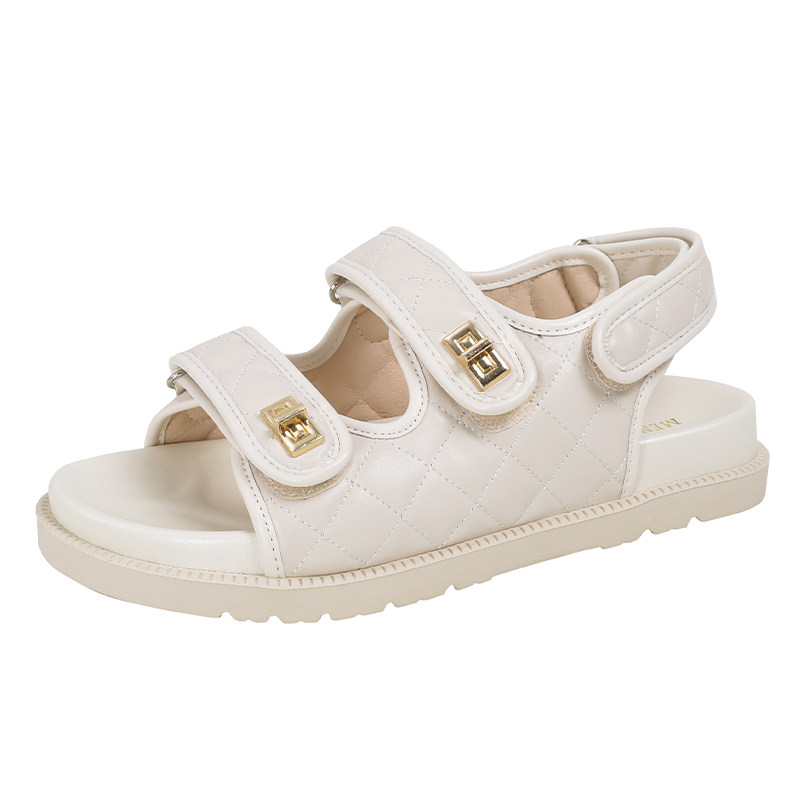 小香风魔术贴凉鞋女夏季2025年新款百搭厚底罗马鞋大码女鞋41到43