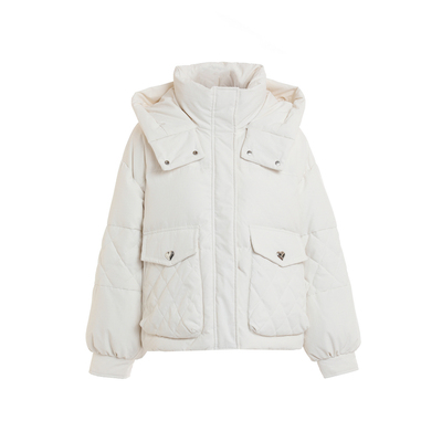连帽白色羽绒服女短款白鸭绒