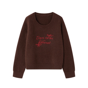 时然大码女装刺绣套头毛衣25秋冬新款微胖mm宽松显瘦遮肉长袖上衣