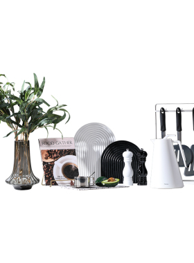 简约现代厨房摆件样板房黑白组合套装摆设道具水壶工艺品软装饰品