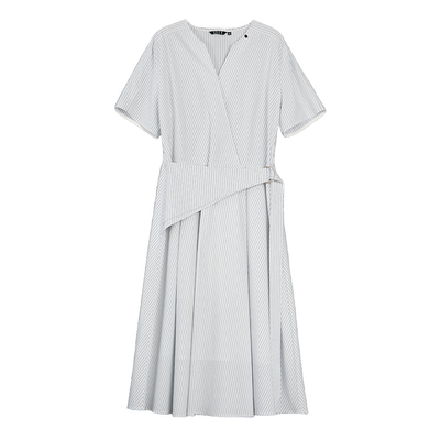 ELLE高级感条纹v领连衣裙