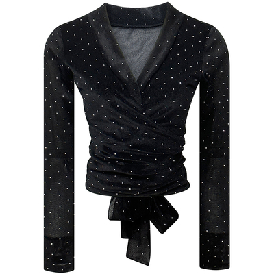 轻奢烫钻乔绒长袖上衣女