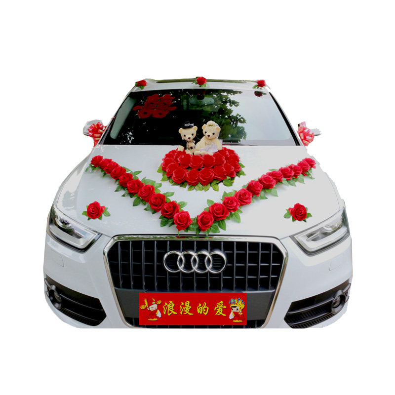 韩式带小熊公仔仿真花婚车装饰