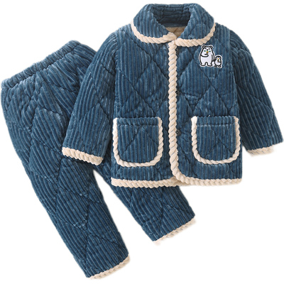 秋冬季加厚款女孩三层夹棉家居服