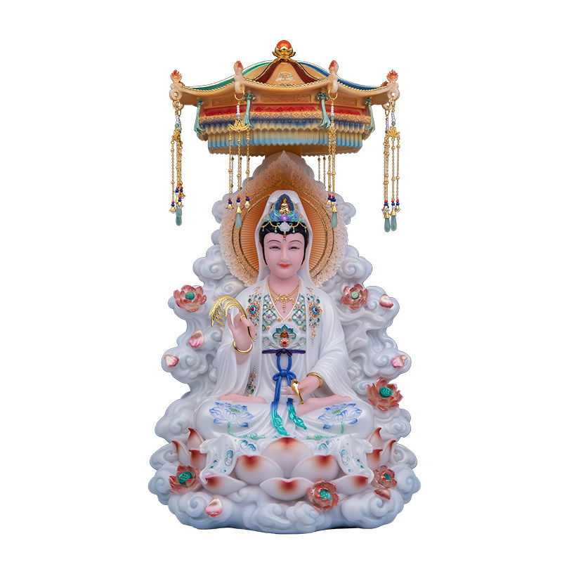 中式汉白玉娑婆三圣佛像摆件