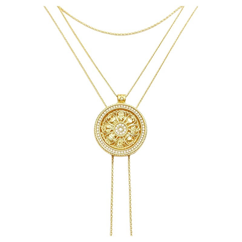 普陀山金包银点钻八宝罗盘吊坠女旋转时来运转圆盘挂坠项链情侣款