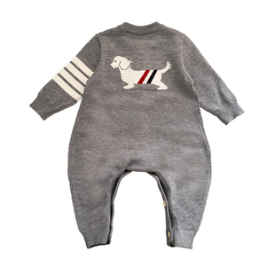 小月龄宝宝外出服韩系洋气男宝宝衣服春秋款针织连体衣幼儿爬爬服