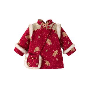 班喜迪拜年服女童连衣裙冬装国风宝宝旗袍裙周岁礼服儿童新年唐装