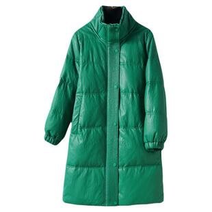 真皮衣女士外套中长款韩版宽松90白鸭绒海宁春秋新款绵羊皮羽绒服