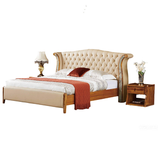 欧洛仕乌金木真皮床现代轻奢卧室皮艺高端实木双人床佛山家具工厂