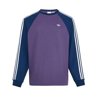 时尚华夫格拼接休闲长袖上衣T恤男女新款adidas阿迪达斯三叶草